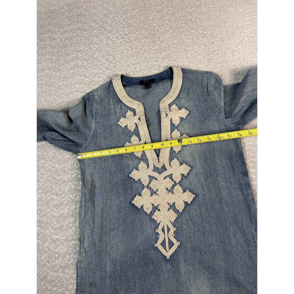 J.CREW Blouse Womens 2 Blue Chambray Embroidered V Neck Long Sleeve Tunic Top - Picture 4 of 7